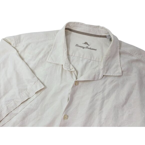 Tommy Bahama Mens 3XLT White Short Sleeve Button Silk Shirt Jacquard Floral - Picture 1 of 5